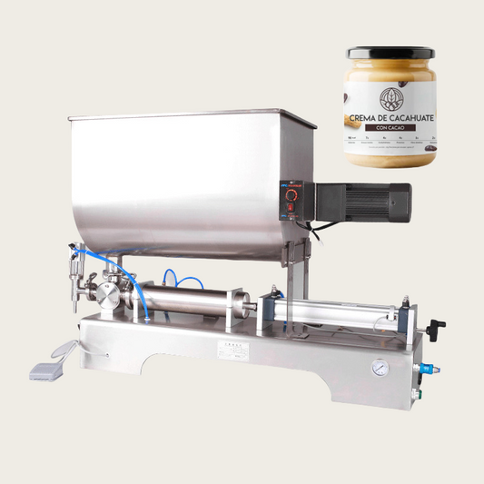 Horizontal Semi-automatic Pneumatic Peanut Butter Paste Fillers Honey Sauce Horizontal Mixer Filling Machine With 80L Hopper