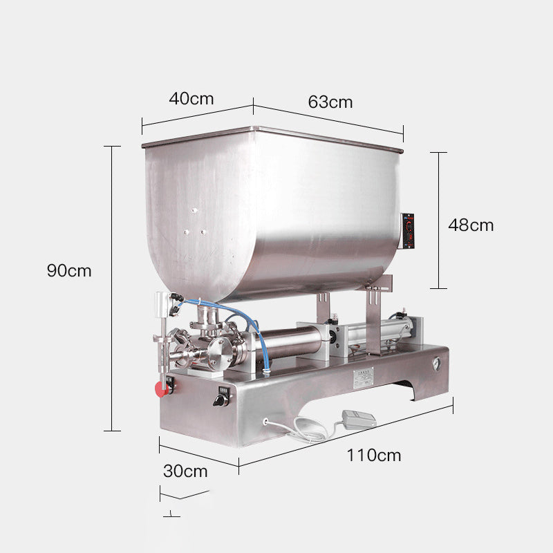 Horizontal Semi-automatic Pneumatic Peanut Butter Paste Fillers Honey Sauce Horizontal Mixer Filling Machine With 80L Hopper